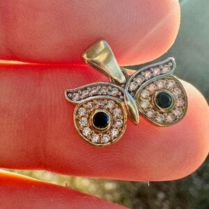 Solid 10k yellow gold genuine sapphire owl pendant